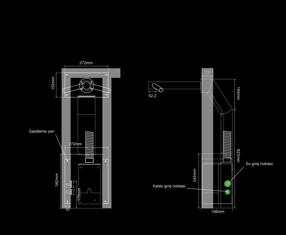 Duvar Tipi Dyson Airblade Tap el kurutma makinesinin iç özellikleri