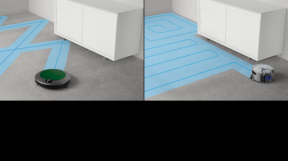 Diagram of how the 360 Eye&trade; systematically cleans your home