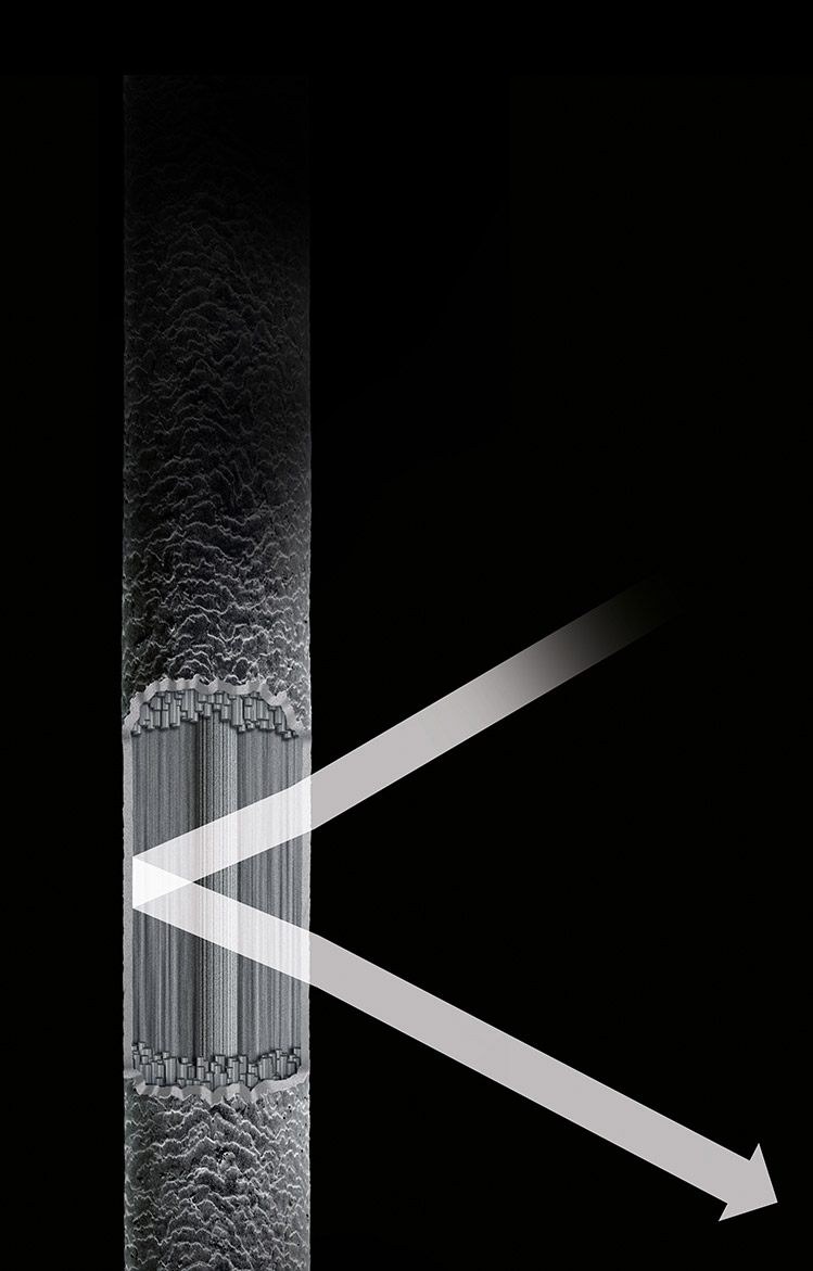 A comparison of damaged hair's ability to reflect light with that of healthy hair